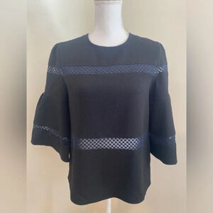 Maje Top Womens Crew Neck Three quarter Blouse Sheer Lace Overlay Sz UK 3 US L
